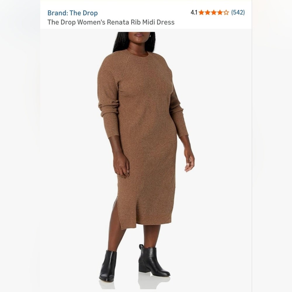 The Drop Mocha Medium Women's Renata Rib Midi Sweater Dress NWT